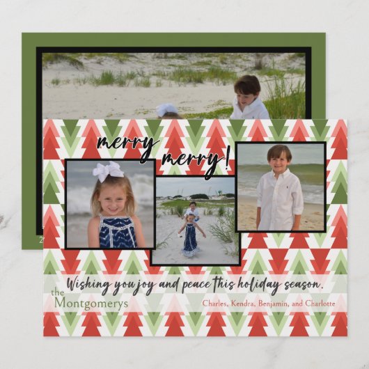 Geometric Christmas Tree Grove Flat Holiday Card Feestdagenkaart (Voorkant / Achterkant)