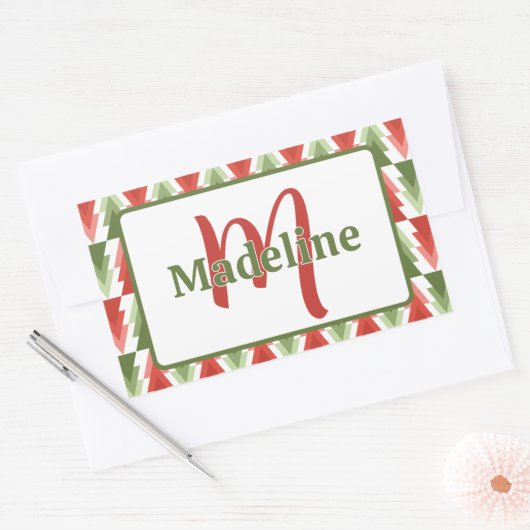 Geometric Christmas Tree Grove Rechthoekige Sticker (Envelop)