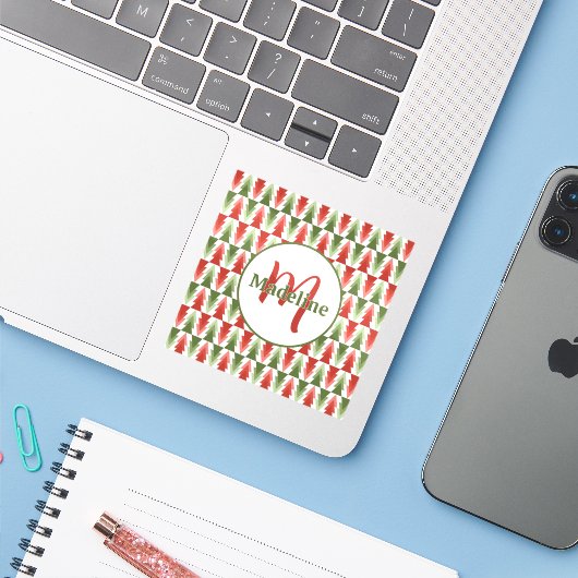 Geometric Christmas Tree Grove Sticker (Laptop met iPhone)