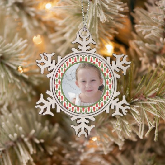 Geometric Christmas Tree Grove Tin Sneeuwvlok Ornament (Boom)