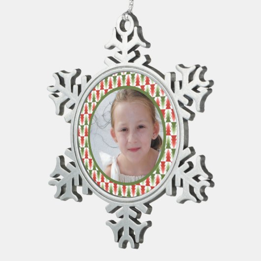 Geometric Christmas Tree Grove Tin Sneeuwvlok Ornament (Rechts)