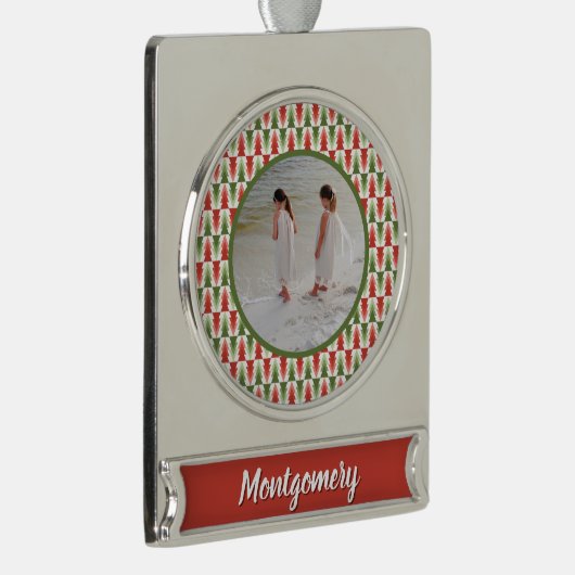 Geometric Christmas Tree Grove Verzilverd Banner Ornament (Rechts)