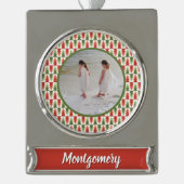 Geometric Christmas Tree Grove Verzilverd Banner Ornament (Voorkant)