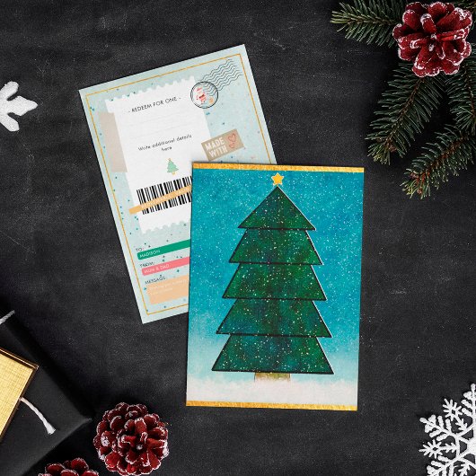Geometric Christmas Tree Ticket Family Gift Coupon