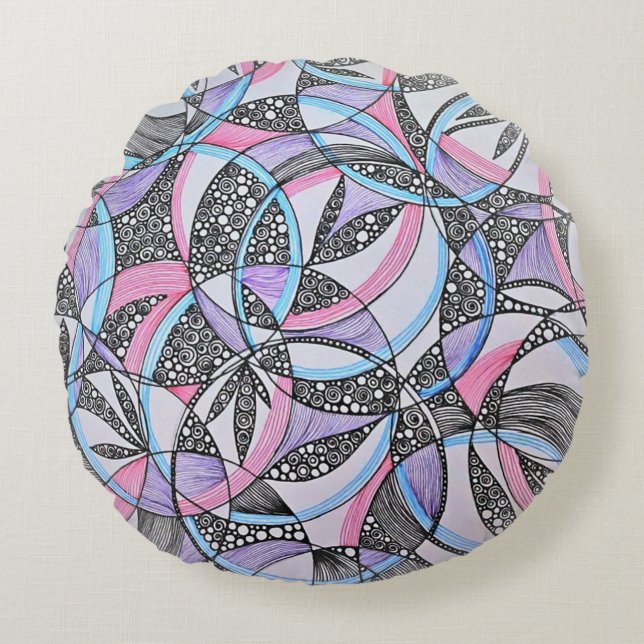 Geometric Circles Kaleidoscope Round Pillow Rond Kussen (Voorkant)