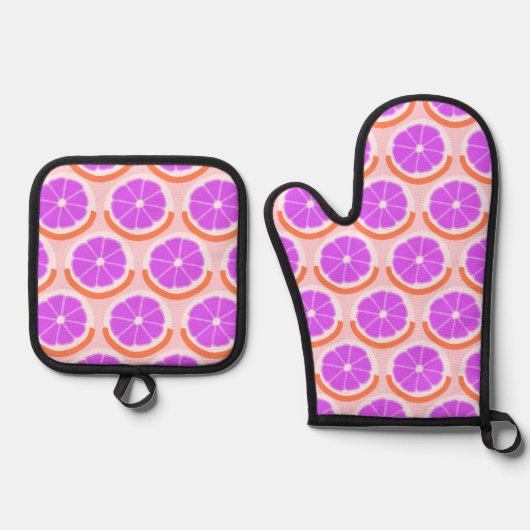 Geometric Citrus Fruit Slice Pink Lemonade Ovenwant & Pannenlap Set (Voorkant)