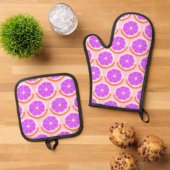 Geometric Citrus Fruit Slice Pink Lemonade Ovenwant & Pannenlap Set (Top down)