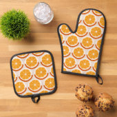 Geometric Citrus Fruit Slice Retro Kitchen Ovenwant & Pannenlap Set (Top down)