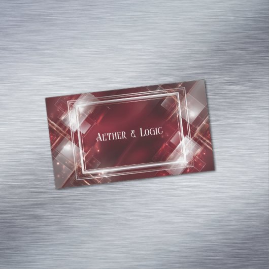Geometric Crimson Red Silver Frame Luxury Magnetisch Visitekaartje (Voorbeeld)