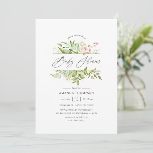 Geometric Crystal Greenery Baby shower Kaart (Staand voorkant)