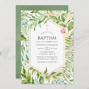 Geometric Crystal Greenery Baptisme Kaart
