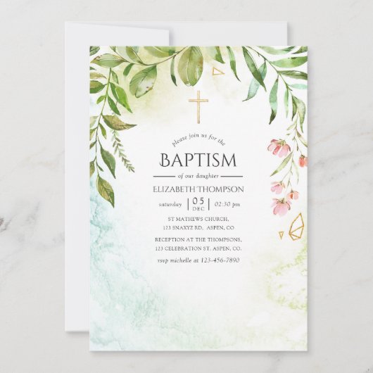 Geometric Crystal Greenery Baptisme Kaart (Voorkant)