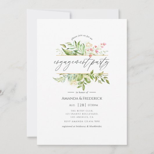 Geometric Crystal Greenery Engagement Party Kaart (Voorkant)