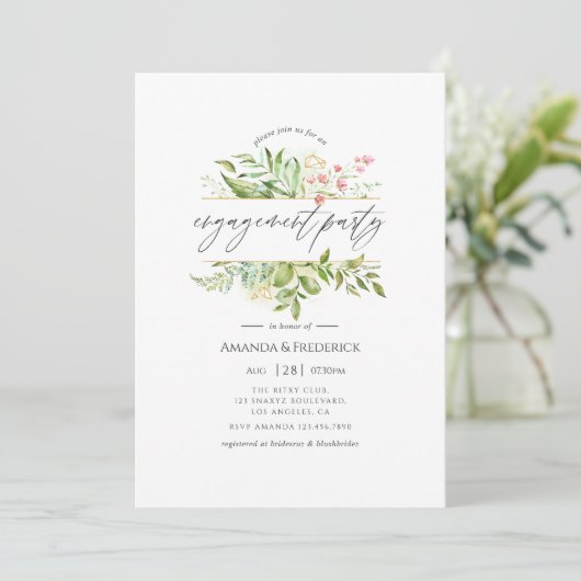 Geometric Crystal Greenery Engagement Party Kaart (Staand voorkant)