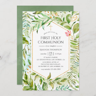 Geometric Crystal Greenery Heilige Communie Kaart