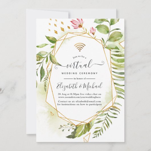 Geometric Crystal Greenery Online Virtual Wedding Kaart (Voorkant)