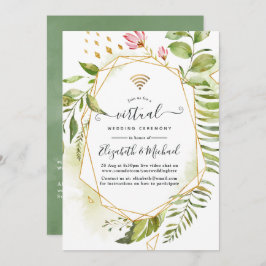 Geometric Crystal Greenery Online Virtual Wedding Kaart