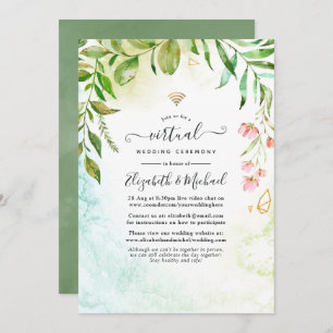 Geometric Crystal Greenery Online Virtual Wedding Kaart