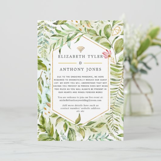 Geometric Crystal Greenery Virtual Wedding Aankondiging (Staand voorkant)
