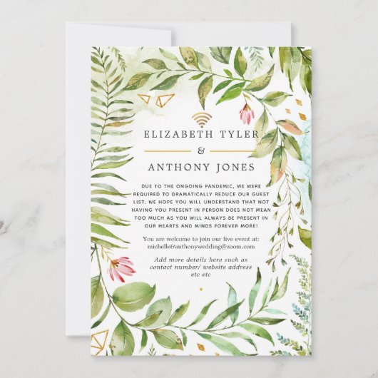 Geometric Crystal Greenery Virtual Wedding Aankondiging (Voorkant)
