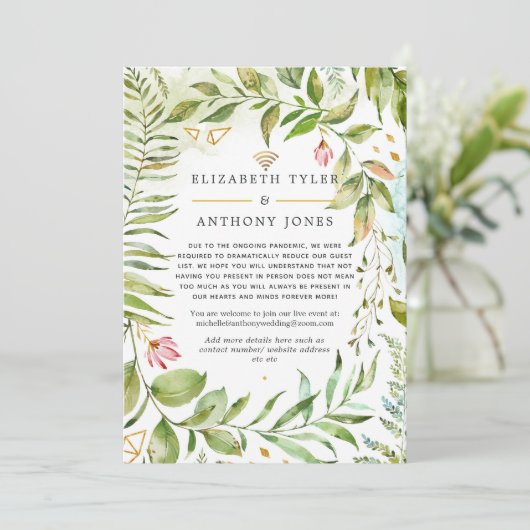 Geometric Crystal Greenery Virtual Wedding Aankondiging (Staand voorkant)