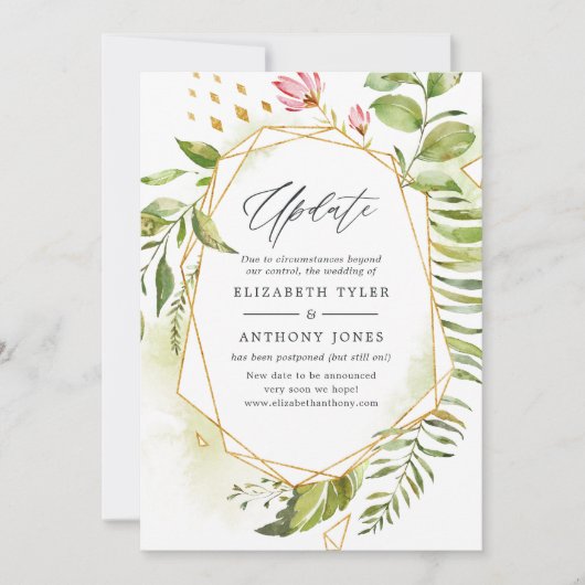 Geometric Crystal Greenery Wedding Update Kaart (Voorkant)