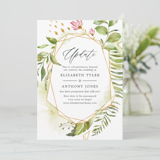 Geometric Crystal Greenery Wedding Update Kaart (Staand voorkant)