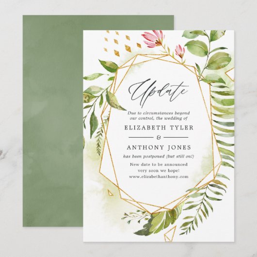 Geometric Crystal Greenery Wedding Update Kaart (Voorkant / Achterkant)
