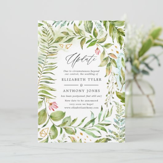 Geometric Crystal Greenery Wedding Update Kaart (Staand voorkant)