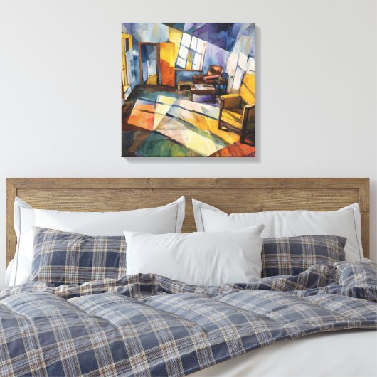 Geometric Cubist Sunlight Interior Canvas Afdruk (Insitu (Slaapkamer))