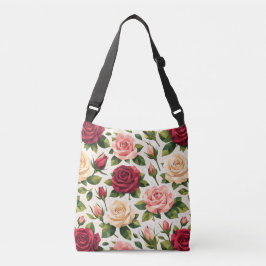 Geometric Cute Rose Pattern Pink Red Peach Floral Crossbody Tas