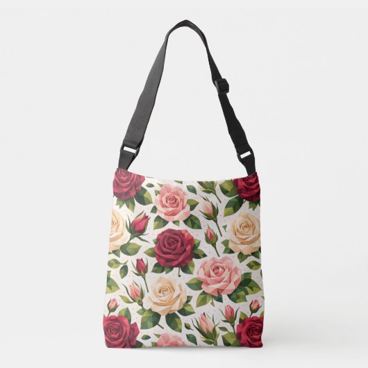 Geometric Cute Rose Pattern Pink Red Peach Floral Crossbody Tas (Voorkant)