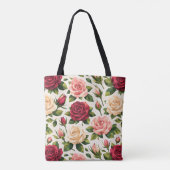 Geometric Cute Rose Pattern Pink Red Peach Floral Tote Bag (Achterkant)