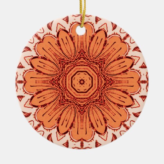 Geometric Daisy Pattern in Mandarin Oranje Cerami Keramisch Ornament (Voorkant)