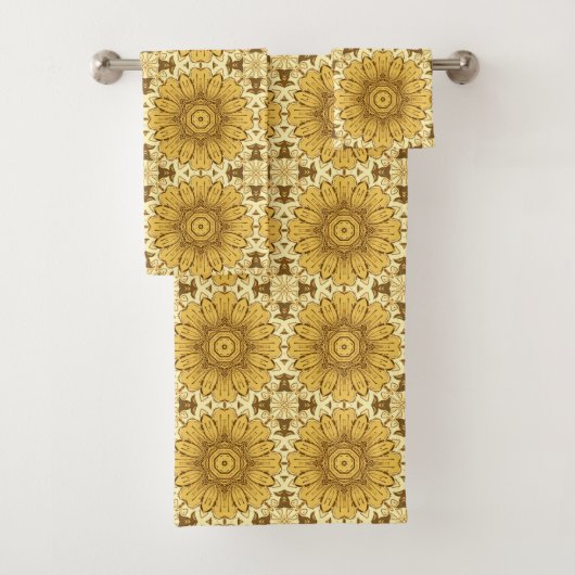 Geometric Daisy Pattern in Mustard Gold Bad Handdoek (Insitu)