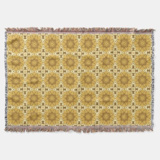 Geometric Daisy Pattern in Mustard Gold Deken (Voorkant)