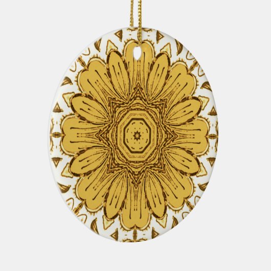 Geometric Daisy Pattern in Mustard Gold Keramisch Ornament (Rechts)