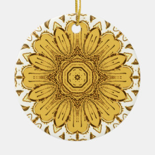 Geometric Daisy Pattern in Mustard Gold Keramisch Ornament