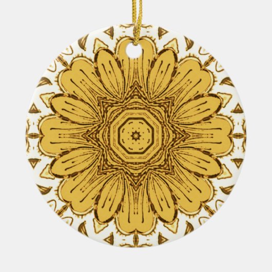 Geometric Daisy Pattern in Mustard Gold Keramisch Ornament (Voorkant)