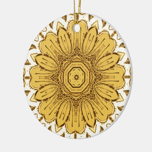 Geometric Daisy Pattern in Mustard Gold Keramisch Ornament (Links)