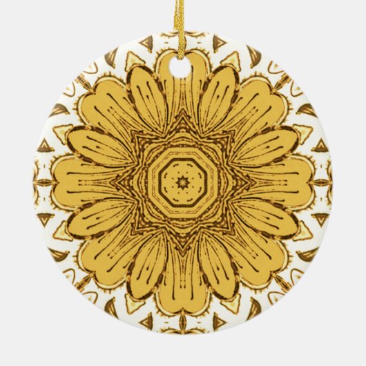 Geometric Daisy Pattern in Mustard Gold Keramisch Ornament (Achterkant)