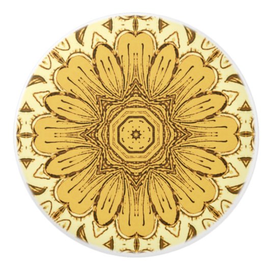 Geometric Daisy Pattern in Mustard Gold Keramische Knop (Voorkant)
