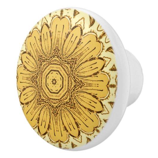 Geometric Daisy Pattern in Mustard Gold Keramische Knop (Rechts)