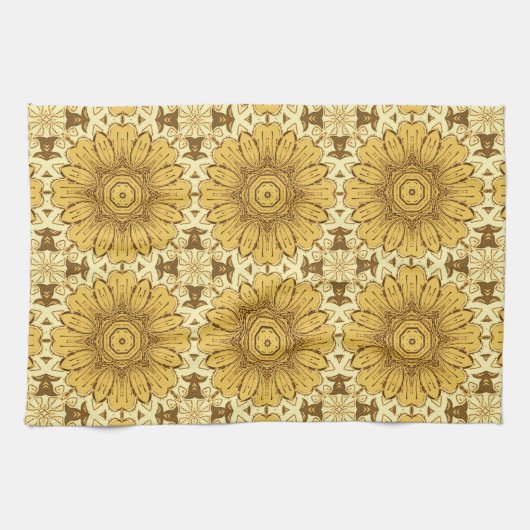 Geometric Daisy Pattern in Mustard Gold Kitchen T Theedoek (Horizontaal)