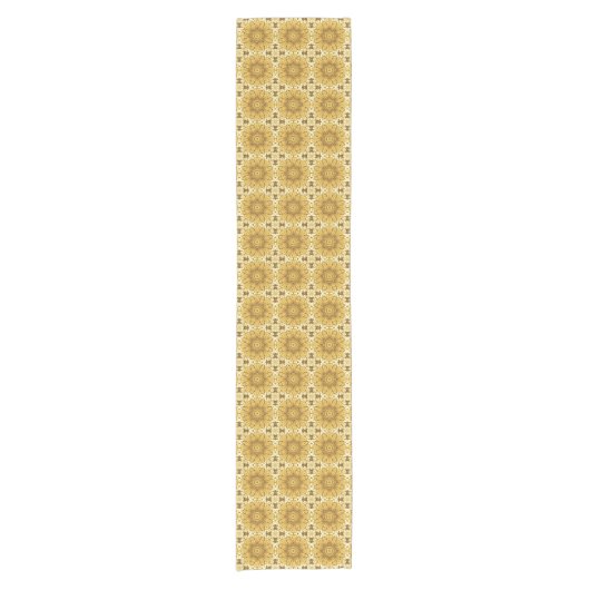 Geometric Daisy Pattern in Mustard Gold Korte Tafelloper (Voorkant)