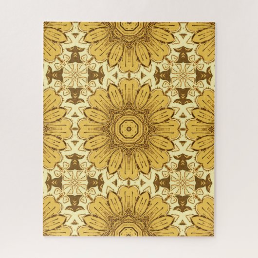 Geometric Daisy Pattern in Mustard Gold Legpuzzel (Verticaal)