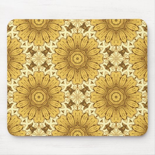 Geometric Daisy Pattern in Mustard Gold Muismat (Voorkant)