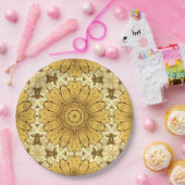 Geometric Daisy Pattern in Mustard Gold Papieren Bordje (Feest)