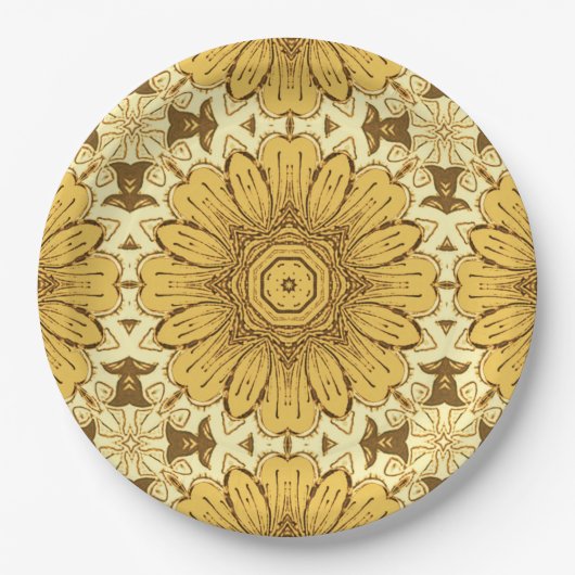Geometric Daisy Pattern in Mustard Gold Papieren Bordje (Voorkant)