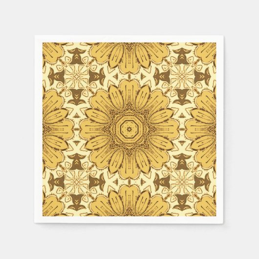Geometric Daisy Pattern in Mustard Gold Servet (Voorkant)